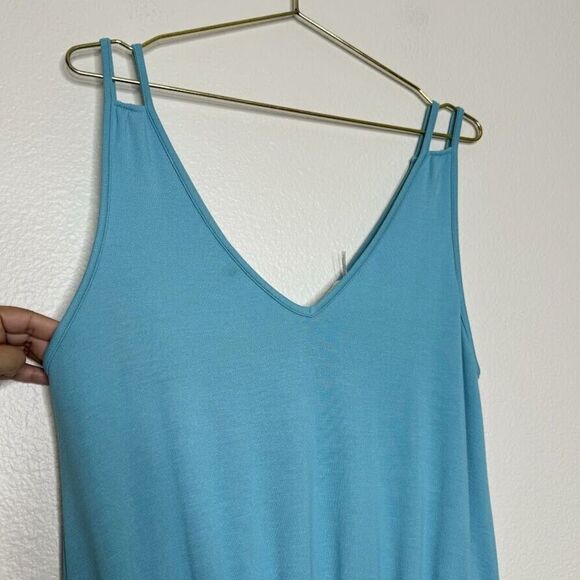 Ramy Brook Romper Size Medium Teal Blue Sleeveless Jersey Stretch Lounge Pockets - Picture 2 of 12